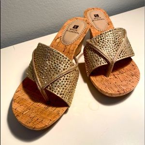 Glitter Gold Low Wedge Sandals